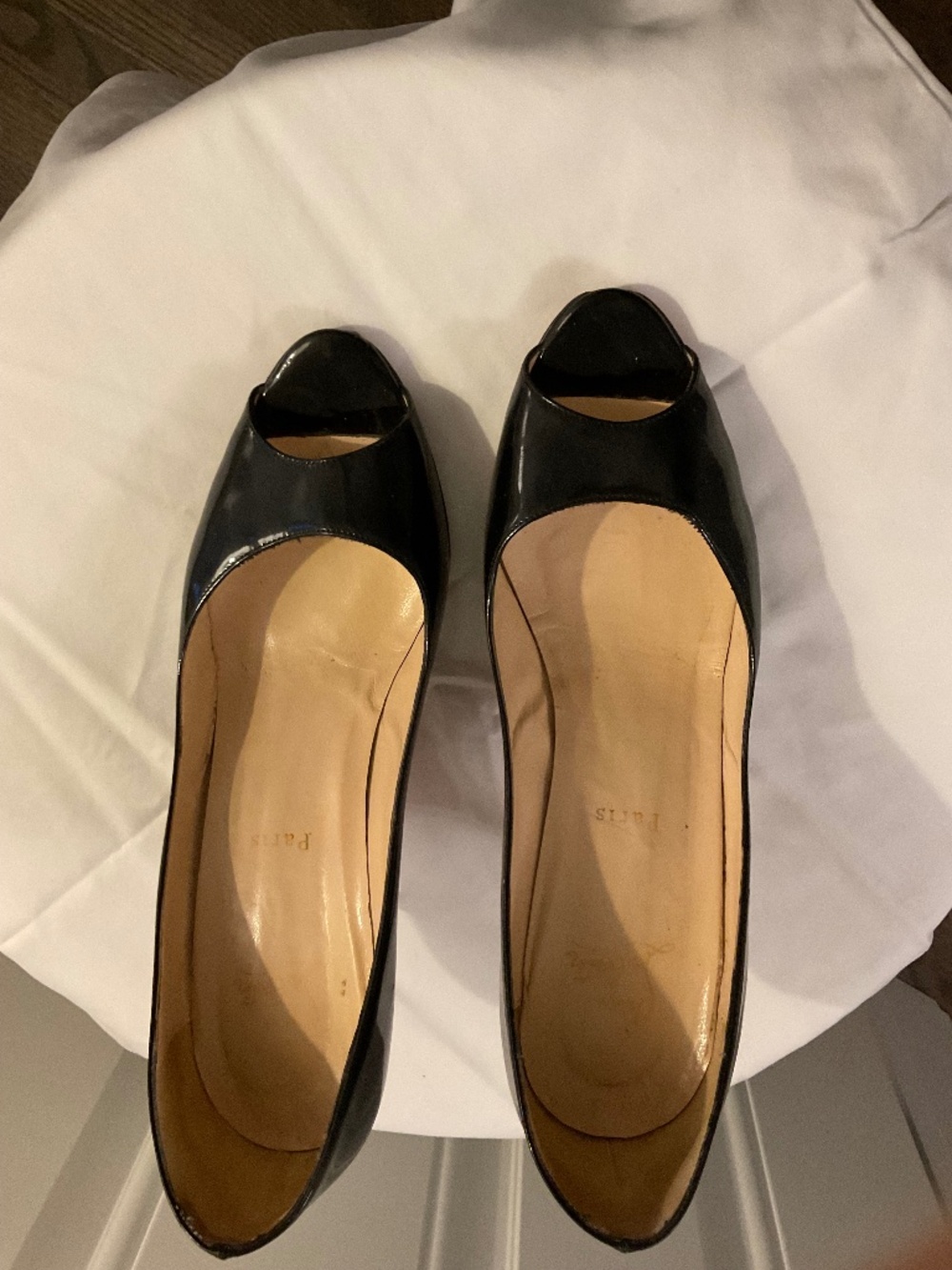Christian Louboutin black patent leather open toe pumps size 42